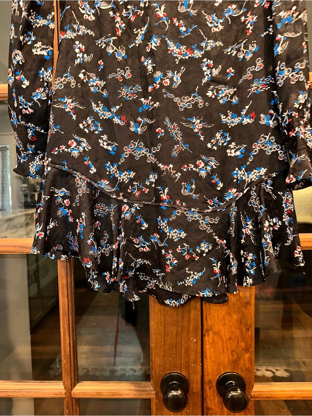 NWOT Veronica Beard Preston Silk Size 6 Black Floral Ruffle Long-Sleeve Dress - Picture 7 of 12